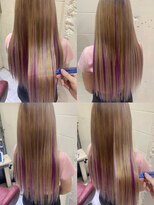 6Dエクステ 板橋店 ベージュカラーと紫と薄紫のポイントカラー