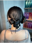【リボンカチモリ】結婚式銀座お団子タイトヘアセットアレンジ