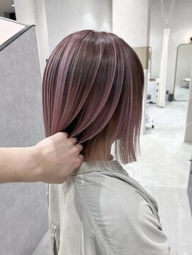 アース コアフュールボーテ 松本庄内店(EARTH coiffure beaute) ピンクバレイヤージュケアブリーチ切りっぱなしボブ