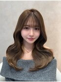 ハッシュレイヤー/ミルクグレージュ/韓国巻き/顔周りカット/銀座