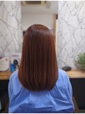 ロングストレート髪質改善レッドブラウンセミロング