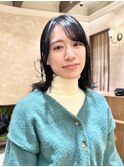ミディアムボブ/外ハネ/縮毛矯正/顔まわりレイヤー/黒髪/銀座