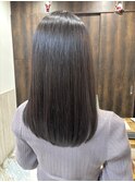 ロングショートワンカールパーマカーキグレージュ前髪錦糸町