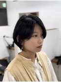 20代30代ミニボブ切りっぱなしボブ前髪あり小顔外はねボブ韓国風