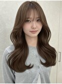 ミルクティーベージュブリーチなしダブルカラー透明感くびれ巻き
