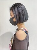 パツっとボブハイライトグレー_チェリーブラウン_ba367222