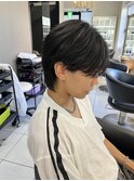 メンズカット センターパートウルフ シースルー 眉毛