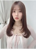 内巻き韓国ヘアレイヤーカット小顔ロングレイヤーぱっつん前髪