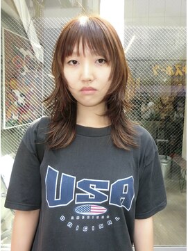 ノラ シブヤ(NORA) ☆ハッシュカットハイレイヤーウルフカット茶髪オレンジブラウン