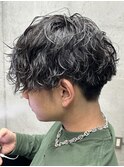 メンズ/アップバング/ツーブロックマッシュ/束感ショート波巻き