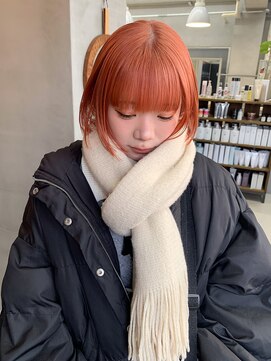 テトヘアー(teto hair) オレンジブラウンオレンジカラーボブミニボブ前下がりボブ