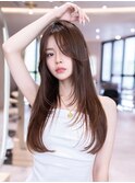 韓国レイヤーカット ブリーチなし透明感カラー 髪質改善カラー