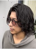 仙台メンズミディアムウルフスパイラルパーマセンターパート