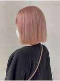 ベビーピンク×ぱつっとボブ