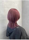ピンクヘア　ピンクカラー　クラゲカット　ウルフカットs
