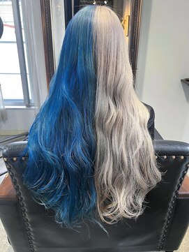 ニフティ(NIFTY) ブルー×ホワイト 2トーンカラー/ロングレイヤー/ダブルカラー