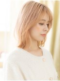 アプリコットオレンジハイライトくびれヘア小顔ボブウルフX大宮