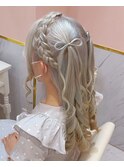あみカチュ髪の毛リボンハーフツイン