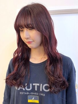 パーク 福岡天神西通り店(parc) カシスピンク　顔周りカット　ブリーチなし　ロングヘア　透明感