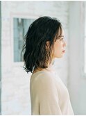 黒髪ボブルフネビージュ小顔ワンレンスペインカール