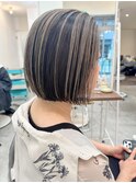 アンブレラカラーミニボブカット白髪ぼかし◎ひし形