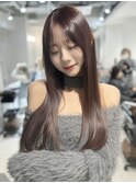 ブリーチなし!艶感ピンクベージュ小顔ルーズくびれミディ