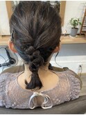 ミニボブ　ヘアアレンジ　編みおろしダウンスタイル