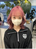 ピンクベージュ/デザインカラー[渋谷/ダブルカラー/重め前髪]