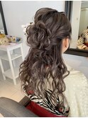 袴ヘアアレンジ　着付け　着物　ハーフアップ　お花アレンジ