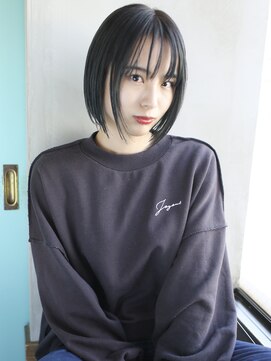 バース(BIRTH) 天神【BIRTH】アッシュブラック×内巻きワンカール ぱっつん前髪