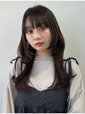 小顔顔周りレイヤーセミロングくびれヘア透明感グレージュカラー