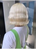 7329ブロンドベージュハイトーンカラー切りっぱなし韓国ボブ