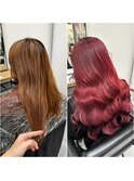 ボルドーカラー/ロングヘア/ダブルカラー/ハイトーン/池袋