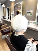 ミセスショート白髪染め白髪ぼかし細めハイライトくすみカラー