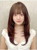 前髪イメチェンピンクベージュクールショートレイヤーカット