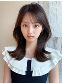 美髪ミディアムストレート/寒色系カラー/極細ハイライト