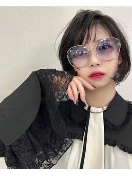 ハロ ハッピーヘアライフ 長居店(Halo happyhairlife) レイヤーカットアプリコットオレンジハイライトカラーボブヘア