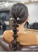 編み下ろし お呼ばれヘア 結婚式 三つ編み 成人式 ヘアアレンジ