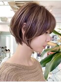 大人丸みショートボブ 長め 前髪あり 簡単スタイリング
