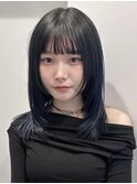 顔周りレイヤー韓国レイヤーミディアムレイヤー/ブルーブラッ