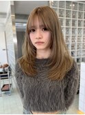 韓国ヘア顔周りレイヤーミルクティーベージュグレージュカラー