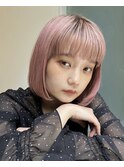 パステルピンクのぷつっとボブ