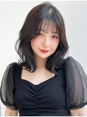 くせ毛風カールレイヤーカットウェーブミディアム前髪愛され