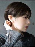 大人可愛い20代30代40代黒髪前下がりひし形小顔ボブ丸みショート