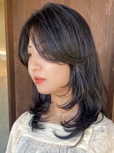 トップヘアスパアンドリゾート 鳴海(TOP HAIR spa&resort)&nbsp;名古屋韓国風ハッシュカット艶髪黒髪ミディアム前髪なし面長卵型