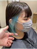 ミントグリーン×インナーカラー×イヤリングカラー
