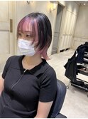 ウルフカット　インナーカラー　ペールピンク