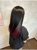 ブラック×グリーン×マゼンタのインナーカラー