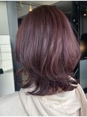 △ブリーチなしピンクパープル暖色系カラーくびれミディアム