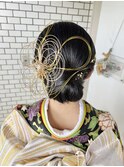 アップスタイル　振袖ヘア　成人式　水引　金箔ヘア